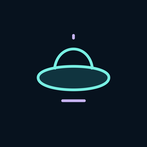 Signal Contact official app icon: cyan flying saucer with violet accents on a dark navy background